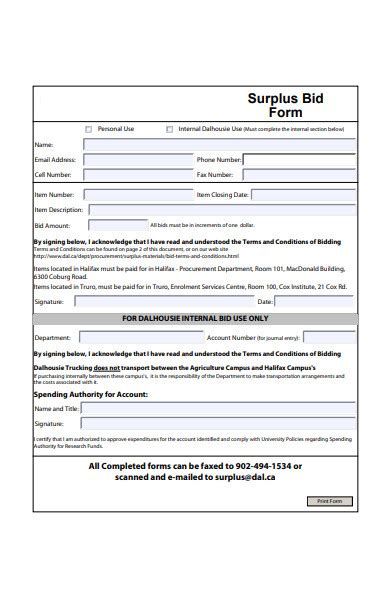 Free Bid Forms In Pdf Ms Word Xls