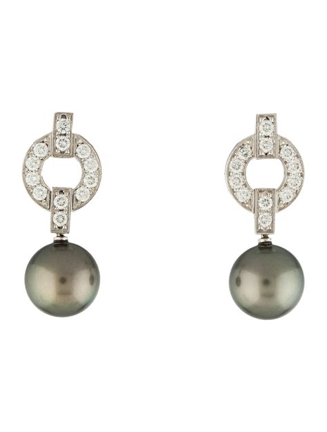 Cartier Himalia Pearl & Diamond Earrings - 18K White Gold Drop ...