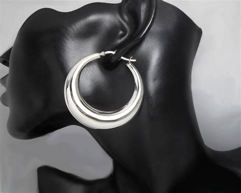 Round Hoop Earrings 50mm Silver Moon Earring Sup Silver Sup Silver