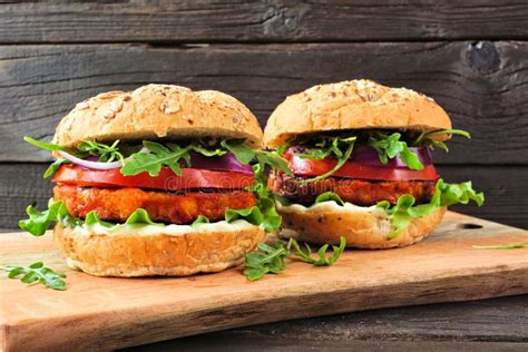 Plant Based Vegan Burgers Of Chickpeas And Sweet Potato Stock Photo