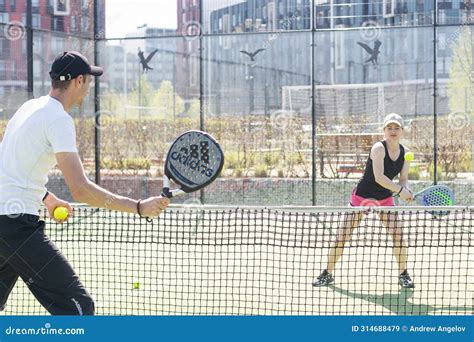 Ukraine Kyiv April 02 2024 Padel Training Coach In A Session