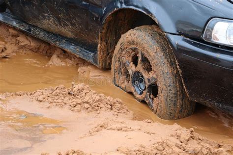 Car Stuck In Mud After Floods Caused By Storm Stock Image Image Of