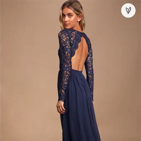 Lulus Dresses Awaken My Love Navy Blue Long Sleeve Lace Maxi Dress