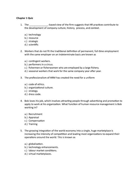 Mgt Human Resources Management Chapter Quiz And Answer Key