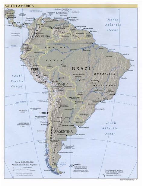 Mapa de Relieve de América del Sur 2001 - Tamaño completo