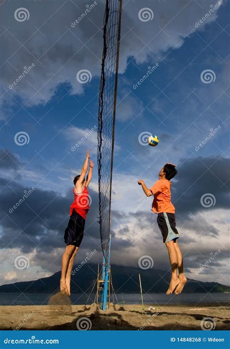 Beach volleyball spike editorial stock photo. Image of outdoor - 14848268