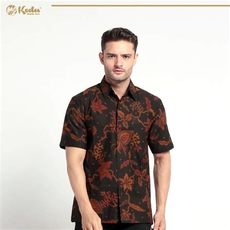 Jual Kedu Batik Katun Sotong Hitam Kemeja Batik Pria Lengan Pendek