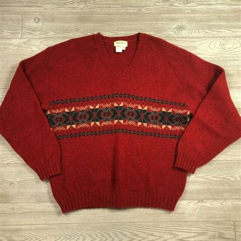 Vtg Eddie Bauer Wool Blend V Neck Sweater Made In Usa Red Mens Xl Tall Cc88 Ebay