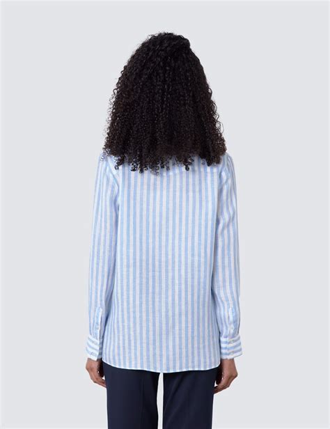 Linen Stripe Womens Relaxed Fit Shirt In White And Blue Hawes And Curtis