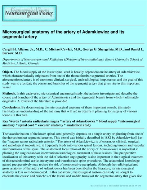 (PDF) Microsurgical anatomy of the artery of Adamkiewicz and its segmental artery | George ...