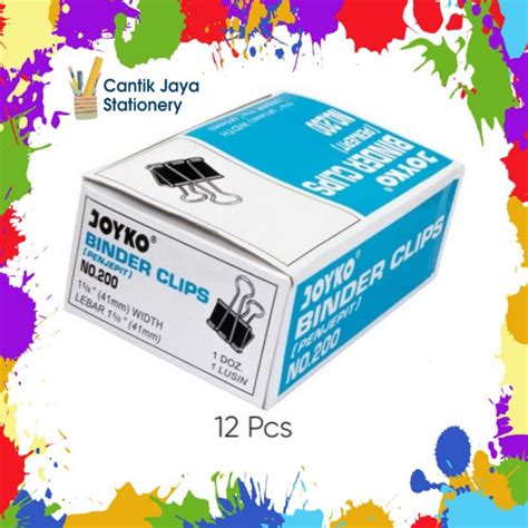 Jual 1 LSN 12PCS Binder Clip JOYKO 200 Klip Penjepit Kertas