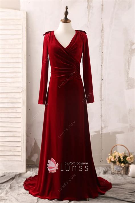 Side Ruched Burgundy Velvet Long Sleeve Celeb Prom Dress Lunss