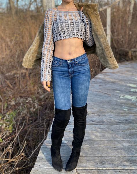 Crochet Lace Long Sleeve Crop Top Pattern Pdf Crochet Etsy