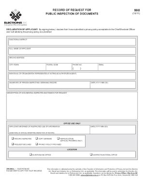 Fillable Online Elections Bc Record Of Request For Public Inspection