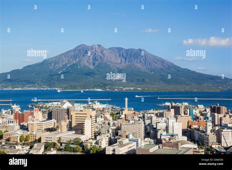 Japan, Kyushu, Kagoshima, Kagoshima City Skyline and Sakurajima Volcano Stock Photo - Alamy