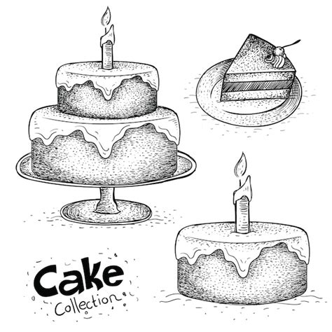 Premium Vector Collection Of Birthday Cake In Hand Drawn