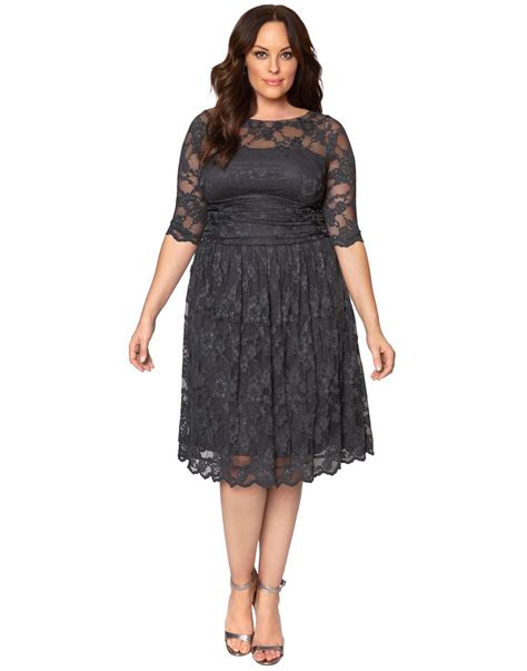 Kiyonna Womens Plus Size Luna Lace Cocktail Dress