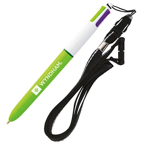 Promotional Bic 4 Color Multi Ink Fashion Lanyard Pen Customized Bic