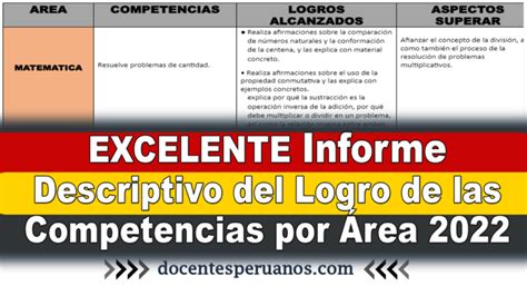 Excelente Informe Descriptivo Del Logro De Las Competencias Por Rea