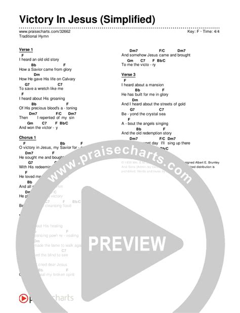 Victory In Jesus Simplified Chords Pdf Traditional Hymn Praisecharts