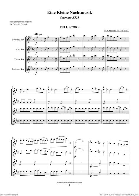 Eine Kleine Nachtmusik sheet music for saxophone quartet (PDF ...