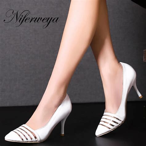 Big Size 30 47 Springautumn Pointed Toe High Heels Fashion Solid Pu Slip On Women Wedding Shoes