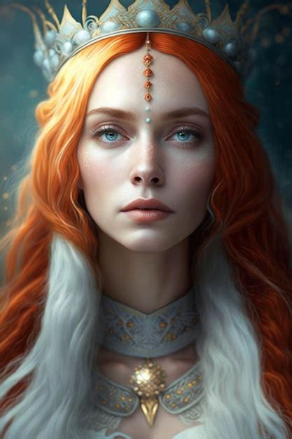 Premium Ai Image A Woman With Long Red Hair Wearing A Crown And A Necklace Generative Ai