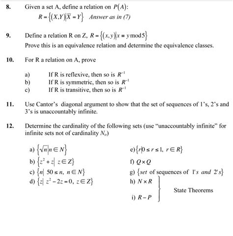 8 P A Given A Set A Define A Relation On R X Chegg