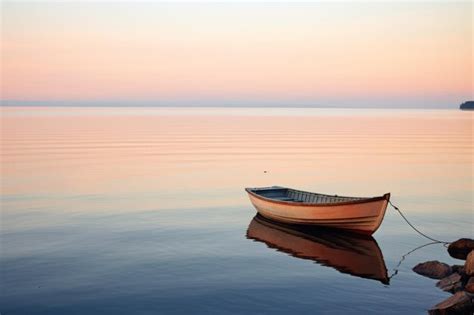 Premium Photo A Calm Water With A Lone Boat