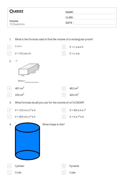 Volume Of A Sphere Worksheets For Th Grade On Quizizz Free