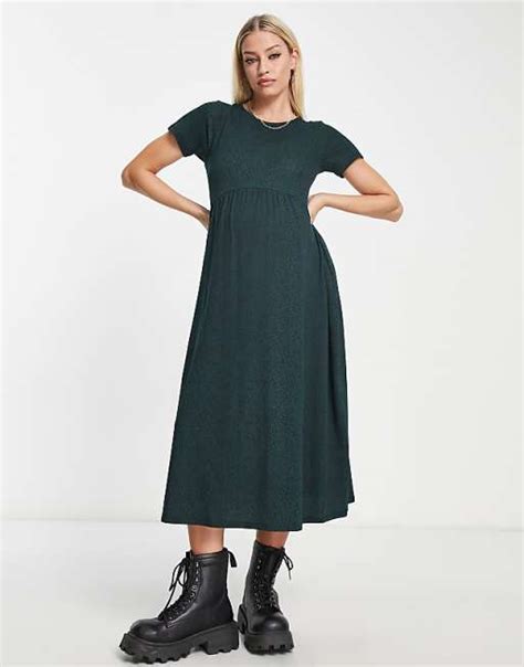 Wednesdays Girl Maternity Midi Smock Dress In Teal Smudge Spot Print