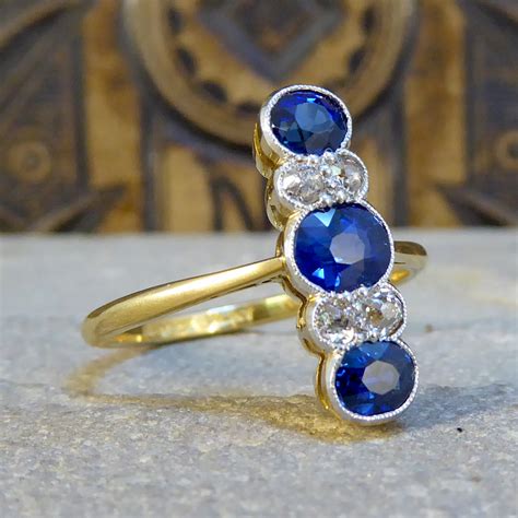 Edwardian Sapphire And Diamond Vertical Five Stone Ring — Jewellery