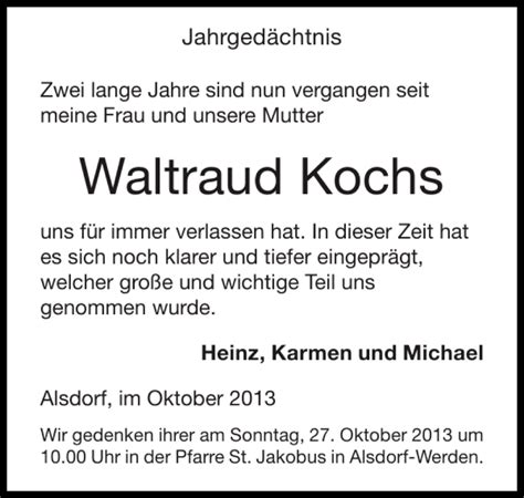 Traueranzeigen Von Waltraud Kochs Aachen Gedenkt