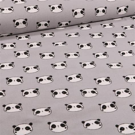 Tissu Flanelle de coton Têtes de pandas sur fond Gris Par 10 cm