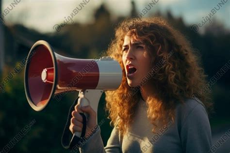 Young Woman Shouting Through Megaphone Outdoors