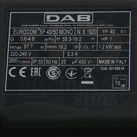 Pompe Surpresseur Dab Eurocom Cv Mono Turbines H O Piscines Spas