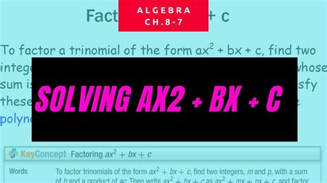 Solving Ax2 Bx C 0 Quadratic Expressions And Equations