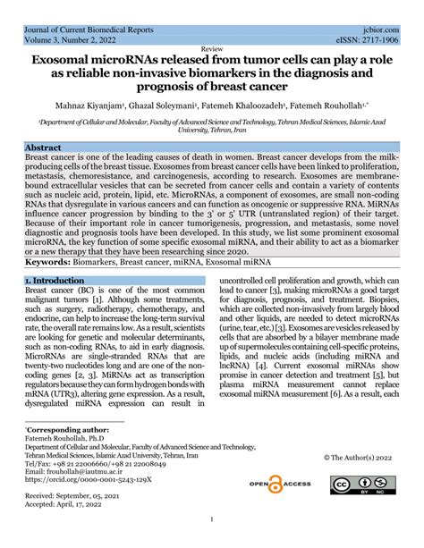 Pdf Exosomal Micrornas Released From Tumor Cells Can Play A Role As