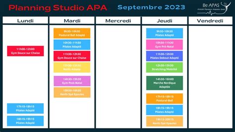 Notre Planning Be Apas Activit Physique Adapt E Et Sant