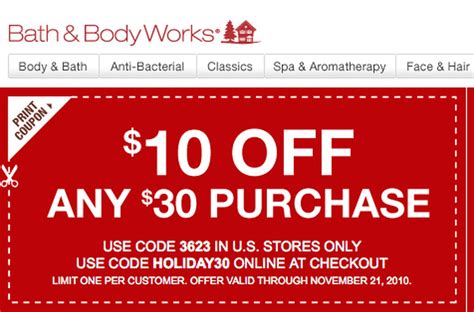 Bath And Body Works Printable 10 Off 30 Coupon