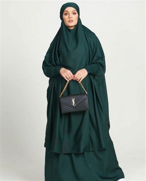 Plain Women Soft Nida Green Two Piece Set Jibab Abaya Burqa Size Free