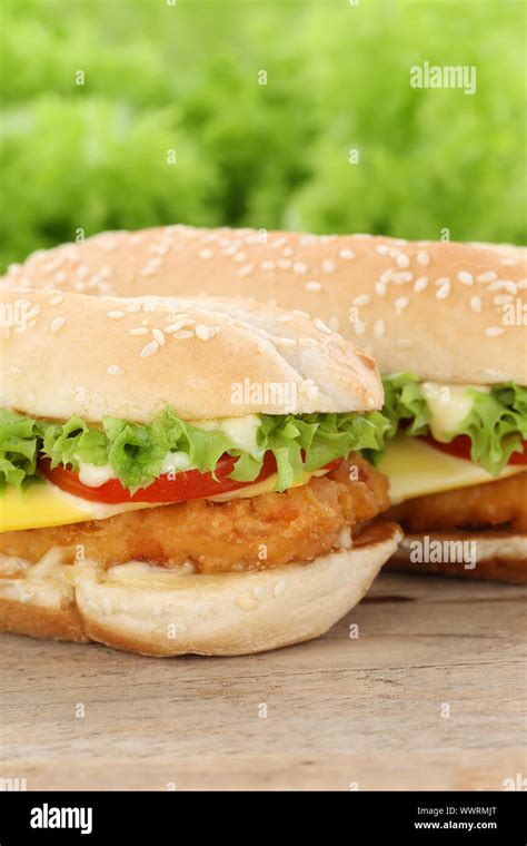 Chickenburger Chicken Chicken Burger Hamburger Closeup Close Up Meat