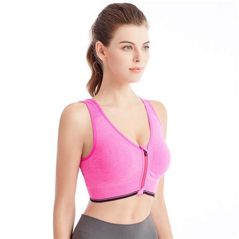 Cheap Front Zipper Sports Bra Professional Shockproof Breathable No