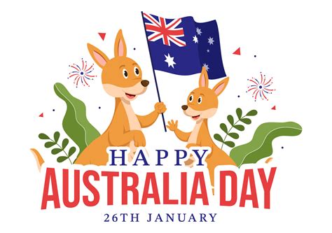 Happy Australia Day Observed Every Year On January 26th With Flags And