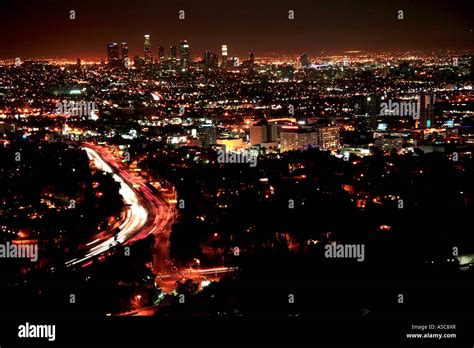 LA Downtown at night Stock Photo - Alamy