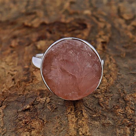 Nat Rlicher Rosenquarz Ring Rosenquarz Sterling Silber Ring Etsy