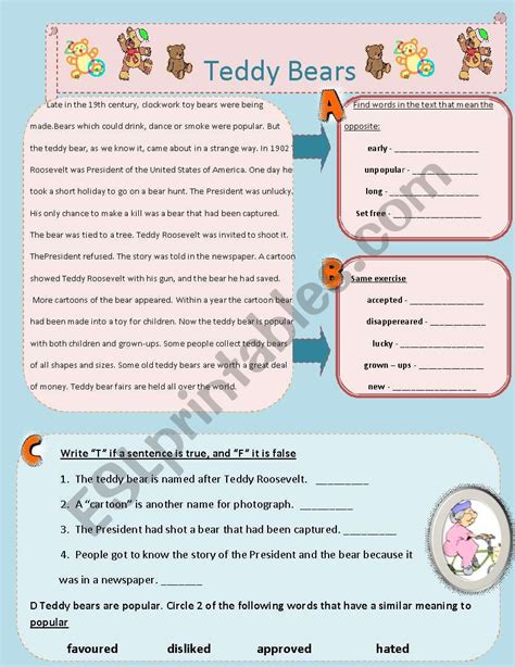 Teddy Bears Esl Worksheet By Alexiosthegreat