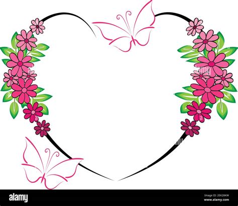 Vector Flowers Butterfly Heart Shape Border Frame Care Background