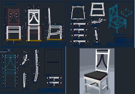 Planos De Detalle De Silla Comedor De Madera En Dwg Autocad Sillas 3d