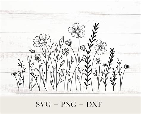 Blumenwiese Svg Wild Flower Svg Blumenrand Svg Botanisches Etsy Schweiz